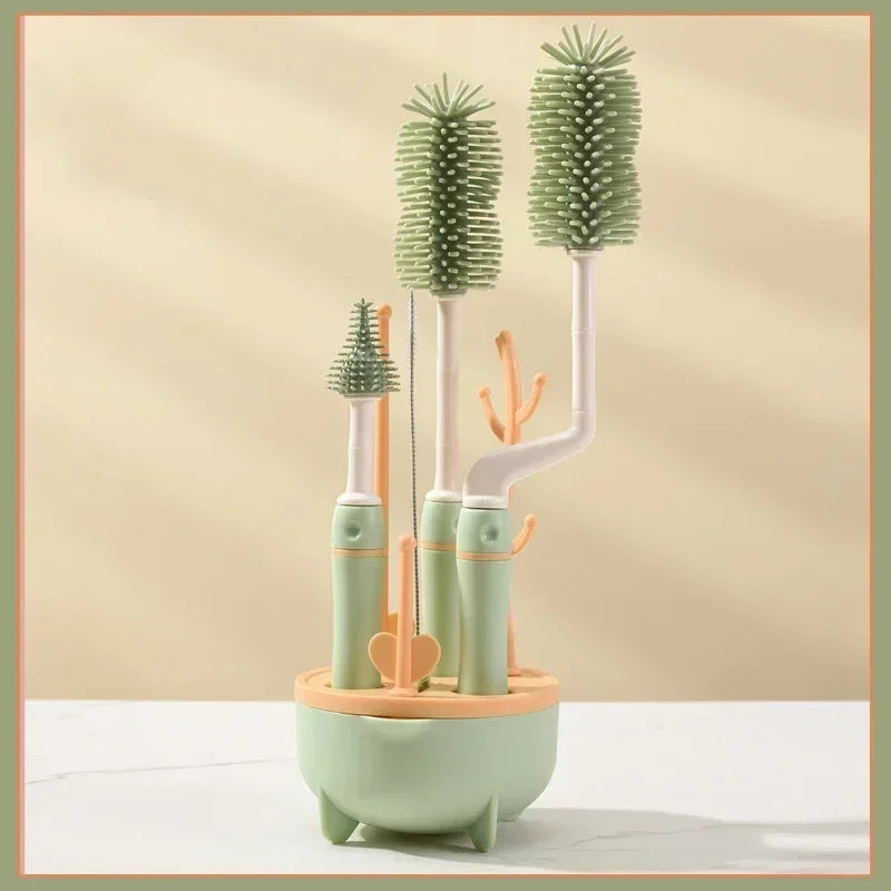 Kit de nettoyage pour biberons en silicone – Brosse 360° avec égouttoir