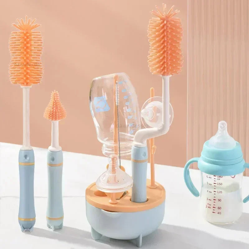 Kit de nettoyage pour biberons en silicone – Brosse 360° avec égouttoir