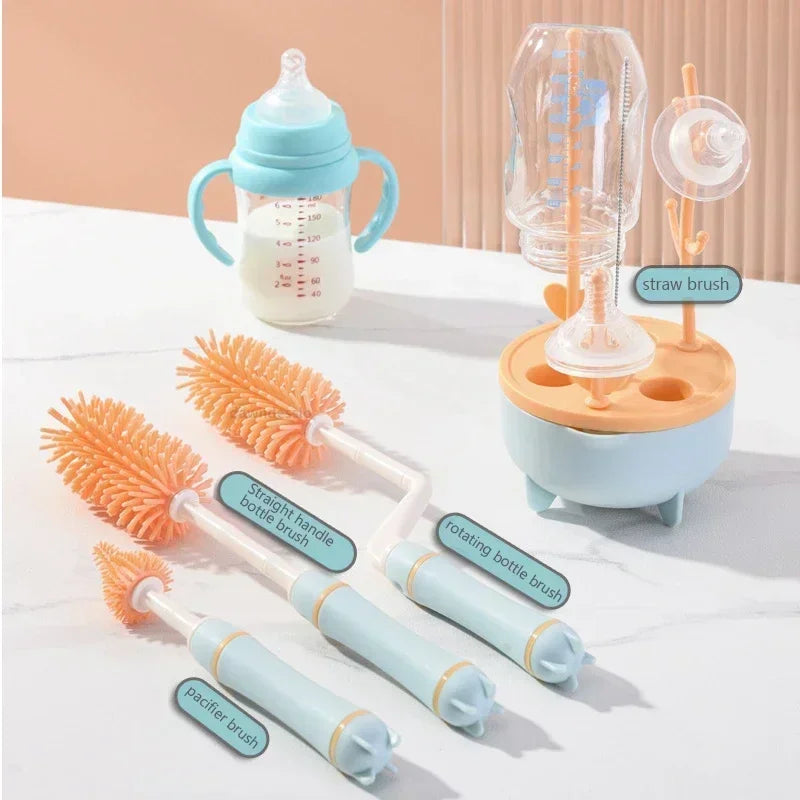 Kit de nettoyage pour biberons en silicone – Brosse 360° avec égouttoir