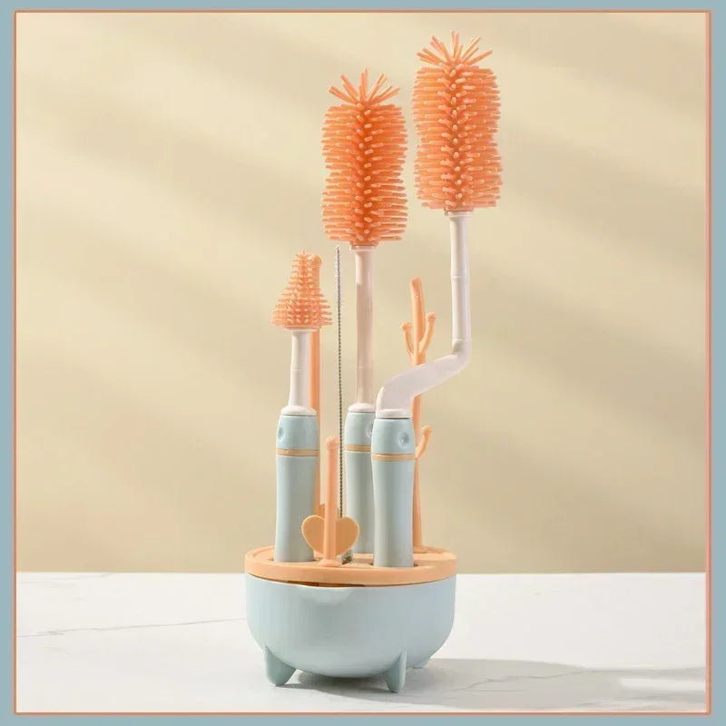 Kit de nettoyage pour biberons en silicone – Brosse 360° avec égouttoir