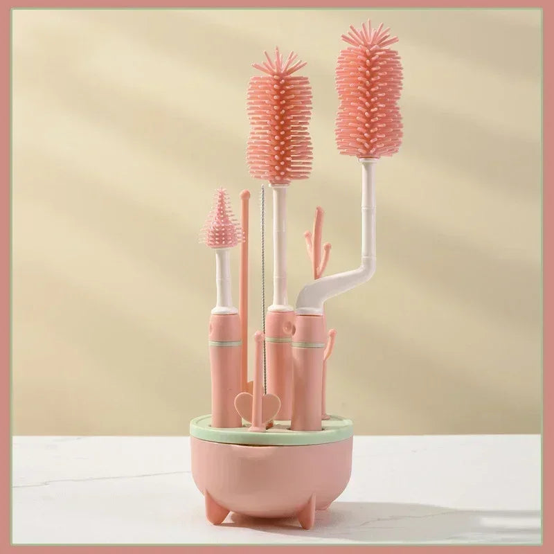 Kit de nettoyage pour biberons en silicone – Brosse 360° avec égouttoir