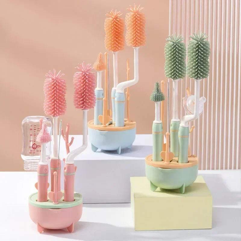 Kit de nettoyage pour biberons en silicone – Brosse 360° avec égouttoir